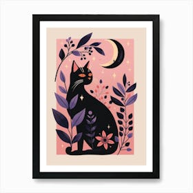 Black Cat With Moon Art Print