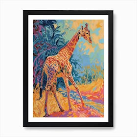 Colourful Giraffe In The Leaves Illustration 7 Art Print