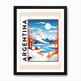 Retro Winter Stamp Poster Patagonia Argentina 2 Art Print