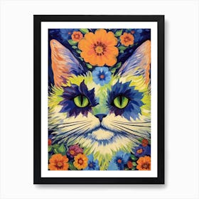 Louis Wain Psychedelic Cat With Flowers 1 Art Print