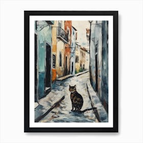 Painting Of Lisbon Portugal With A Cat In The Style Of Impressionism 1 Art Print