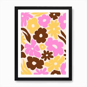 Yellow Pink And Brown Flowers Art Print