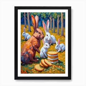 Rabbits Eating Baumkuchen Print Art Print