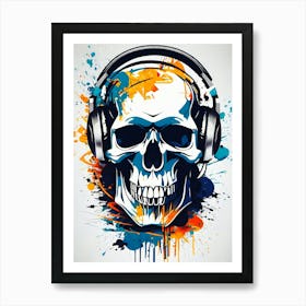 Skull With Headphones 128 Art Print