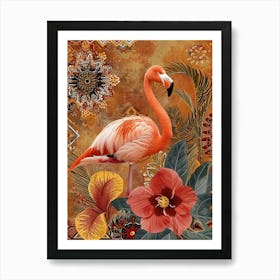 Greater Flamingo And Hibiscus Boho Print 2 Art Print