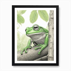 Green Tree Frog Vintage Botanical 2 Art Print