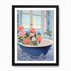 A Bathtube Full Of Peony In A Bathroom 4 Art Print