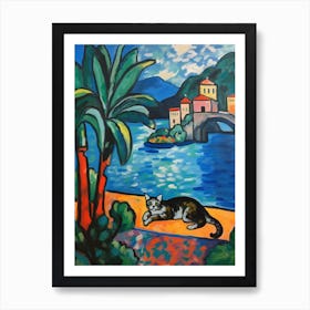 Painting Of A Cat In Isola Bella, Italy In The Style Of Matisse 02 Art Print