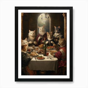 Royal Cats Banqueting In The Castle Art Print