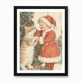 Santa Kid And Cat Póster