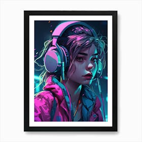 Girl With Headphones 4 Art Print