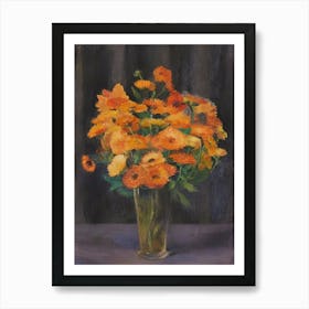 Orange Flowers In A Vase Art Print