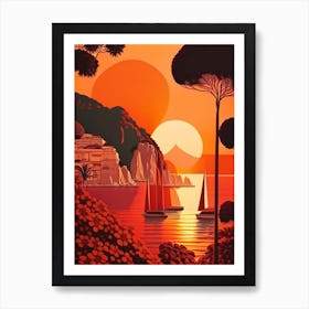 The Capri, Italy Retro Sunset Art Print