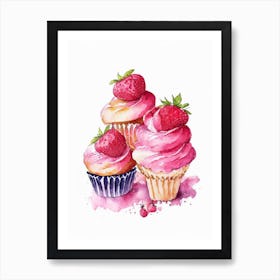 Strawberry Cupcakes, Dessert, Food Watercolour 3 Art Print