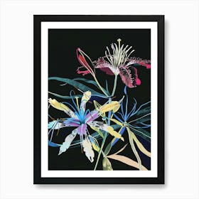 Neon Flowers On Black Love In A Mist Nigella 1 Art Print