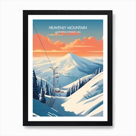 Poster Of Heavenly Mountain   California Nevada, Usa, Ski Resort Illustration 3 Art Print