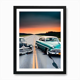 Two Classic Cars At Sunset Art Print