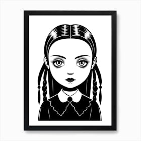 Black And White Portrait Of Wednesday Addams World Line Art Fan Art Art Print