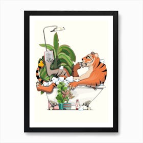 Tiger Reading In The Bath Art Print