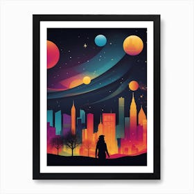 Cityscape With Planets Art Print