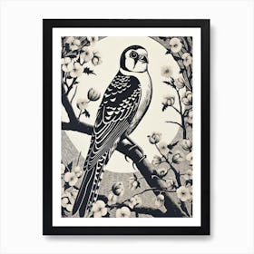 B&W Bird Linocut American Kestrel 1 Art Print