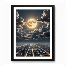 Full Moon Over City Art Print