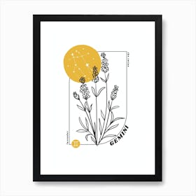 Gemini Birth Flower & Zodiac Sign Art Print