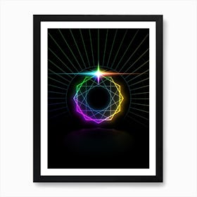 Neon Geometric Glyph in Candy Blue and Pink with Rainbow Sparkle on Black n.0071 Art Print