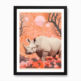 Collage Rhino Orange Background Art Print