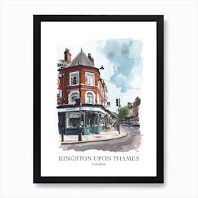 Kingston Upon Thames London Borough   Street Watercolour 2 Poster Art Print
