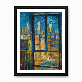 Window View Of Dubai United Arab Emirates In The Style Of Expressionism 3 Art Print