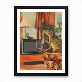 Retro Collage Dinosaur Watching Tv 4 Art Print