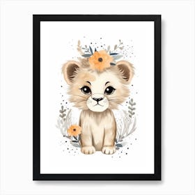 Watercolour Jungle Animal Baby Lion 1 Art Print