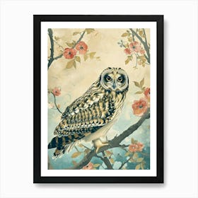 Short Eared Owl Japanese Painting 1 Art Print