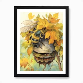 Little Carpenter Bee Beehive Watercolour Illustration 2 Poster