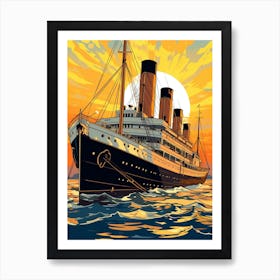 Titanic Ship At Sunset Seaillustration 2 Art Print