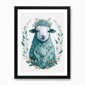 Cute Floral Baby Sheep Painting (8) Art Print