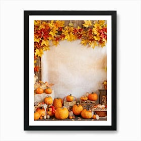 Autumnal Festival Scene Acorn Embraced By Falling Leaves Pumpkins Nestled Among Harvested Vegetabl Art Print