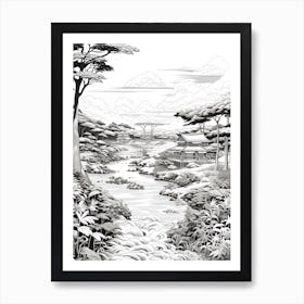 Iriomote Island In Okinawa, Ukiyo E Black And White Line Art Drawing 4 Art Print