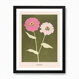 Pink & Green Zinnia 2 Flower Poster Art Print