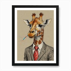 Giraffe In Business Suit 1 Art Print