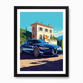 A Alfa Romeo Giulia In The French Riviera Car Illustration 3 Art Print