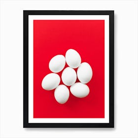 White Eggs On Red Background Art Print