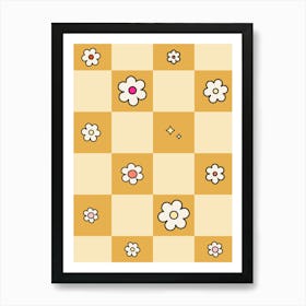 Checkered Daisies Yellow Art Print