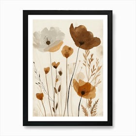 Flowers In Beige, Brown And White Tones, Using Simple Shapes In A Minimalist And Elegant 8 Art Print