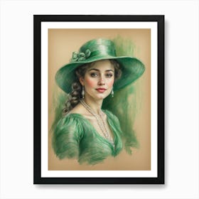 Lady In Green Hat 1 Art Print