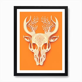 Animal Skull Orange 2 Line Drawing Art Print