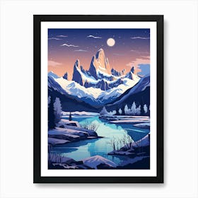 Winter Travel Night Illustration Patagonia Argentina Art Print