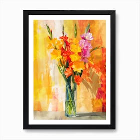 Gladiolus Flowers On A Table   Contemporary Illustration 4 Art Print