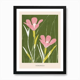 Pink & Green Veronica 3 Flower Poster Art Print